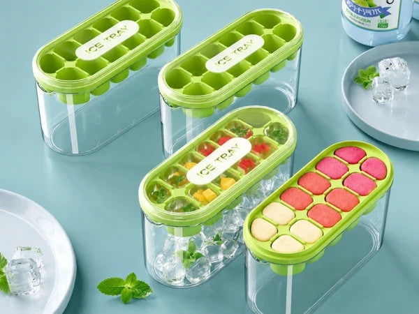 Silikon Eiswürfelform mit Behälter und Deckel – Eiswürfelbehälter für 12 Eiswürfel