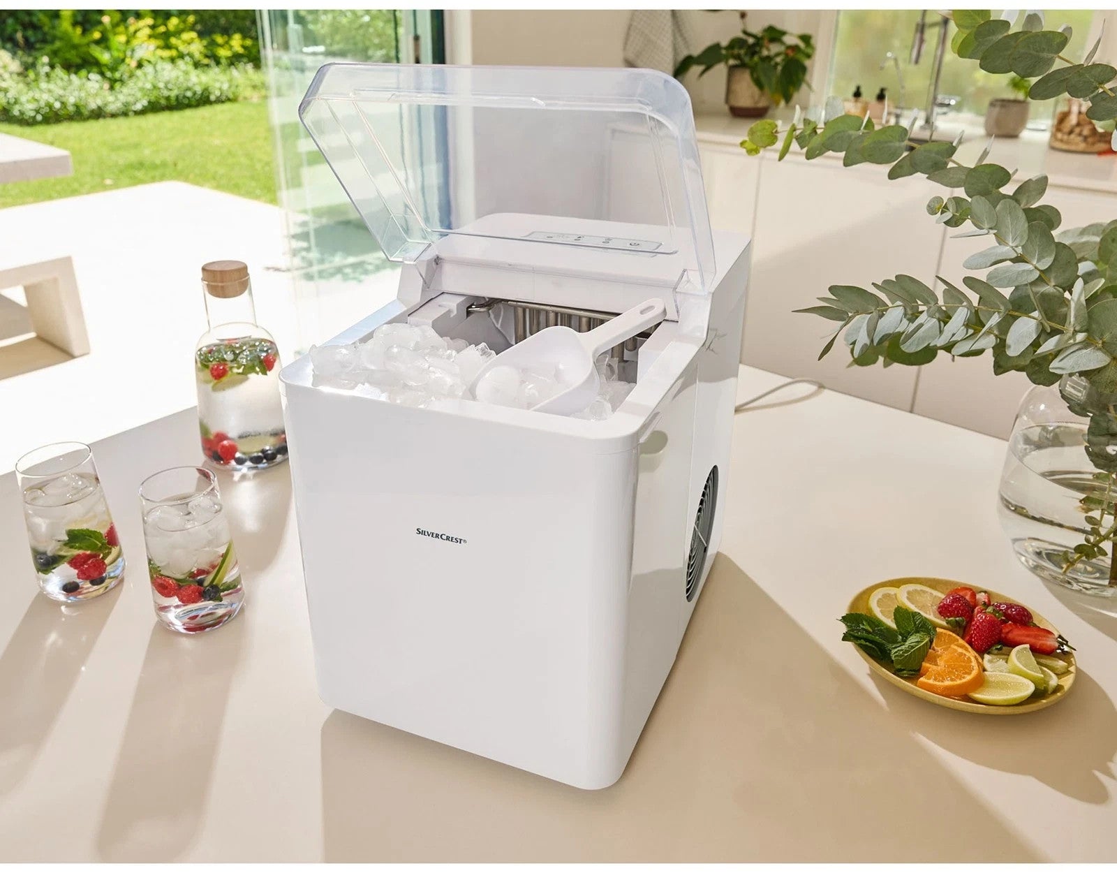 Eiswürfelmaschine 1,3L 105W Eiswürfelbereiter Weiß 2 Eiswürfelgrößen