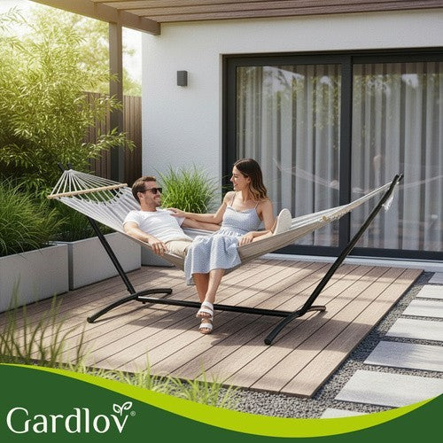 Gartenhängematte mit Gestell 200x150cm XXL 250kg Doppelhängematte Grau