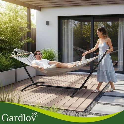 Gartenhängematte mit Gestell 200x150cm XXL 250kg Doppelhängematte Grau