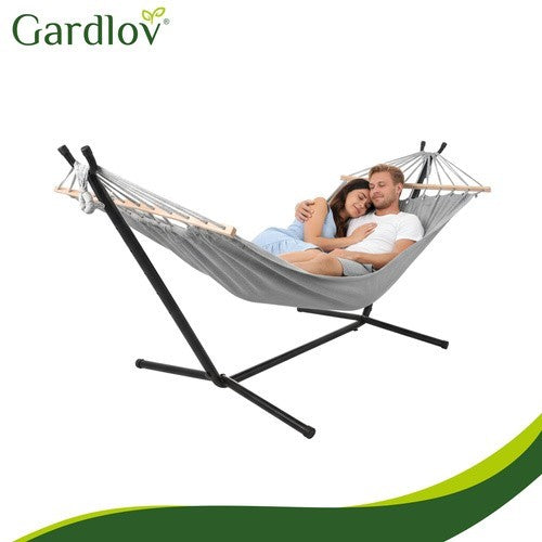 Gartenhängematte mit Gestell 200x150cm XXL 250kg Doppelhängematte Grau