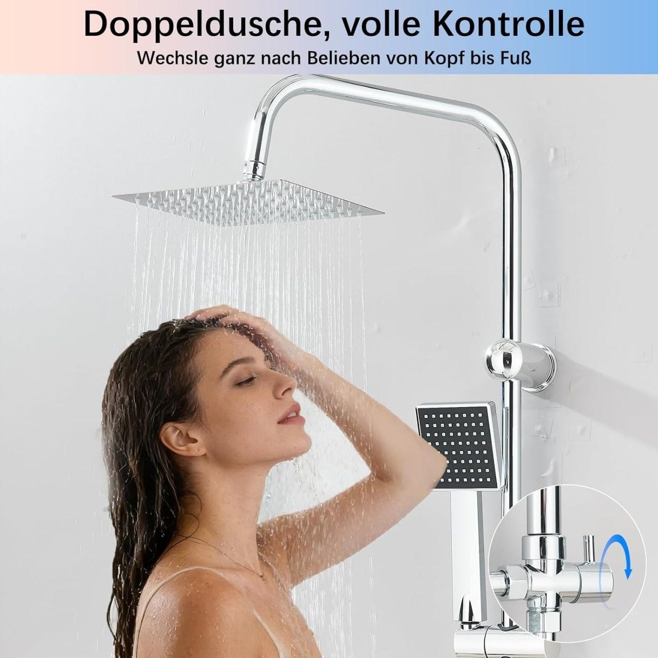 Regendusche Duschsystem 20x20cm Kopfbrause Handbrause Duschset Edelstahl