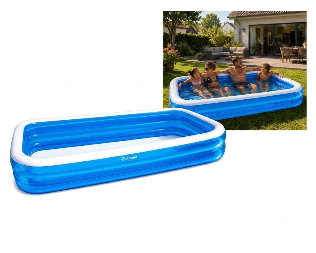 Aufblasbarer Kinderpool 305x183 cm XXL Familienpool rechteckig für Garten mit Reparaturflicken Blau