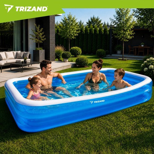 Aufblasbarer Kinderpool 305x183 cm XXL Familienpool rechteckig für Garten mit Reparaturflicken Blau