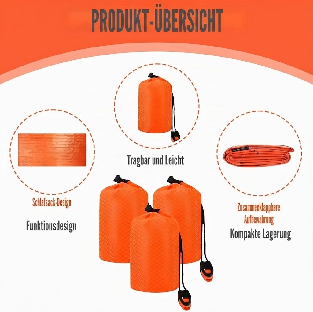 Notfall Schlafsack Biwaksack – Rettungsschlafsack wasserdicht für Outdoor & Surv