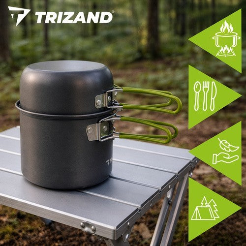 Camping Kochset Aluminium 1,2L Campinggeschirr Topf Pfanne Klappbesteck Outdoor