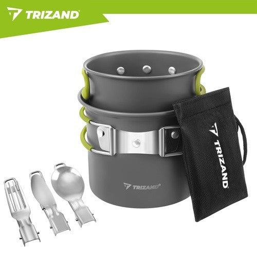 Camping Kochset Aluminium 1,2L Campinggeschirr Topf Pfanne Klappbesteck Outdoor