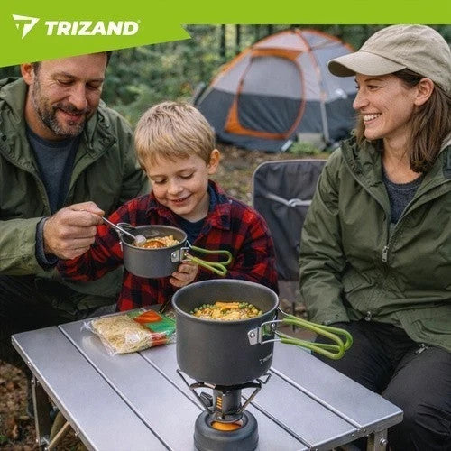 Camping Kochset Aluminium 1,2L Campinggeschirr Topf Pfanne Klappbesteck Outdoor