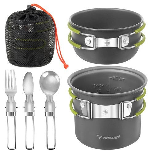 Camping Kochset Aluminium 1,2L Campinggeschirr Topf Pfanne Klappbesteck Outdoor