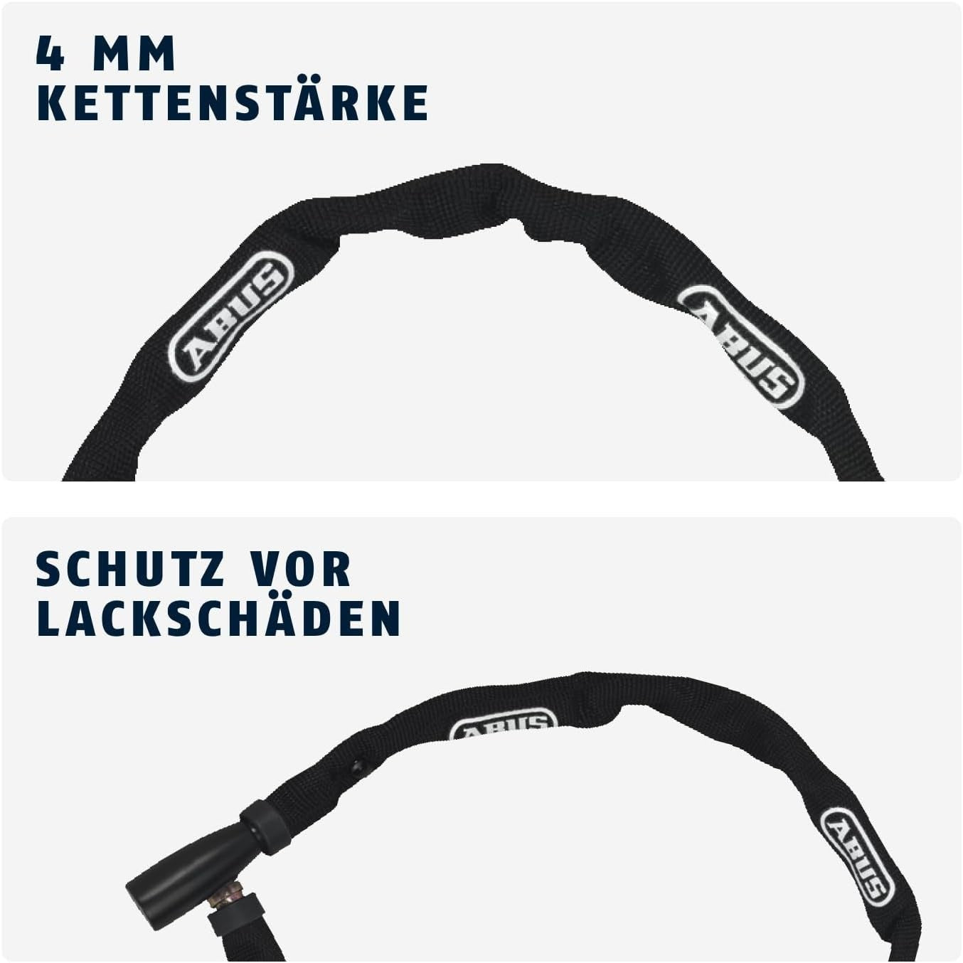 Fahrradschloss Kettenschloss 110cm 4mm Stahlkette Textilschutz 2 Schlüssel
