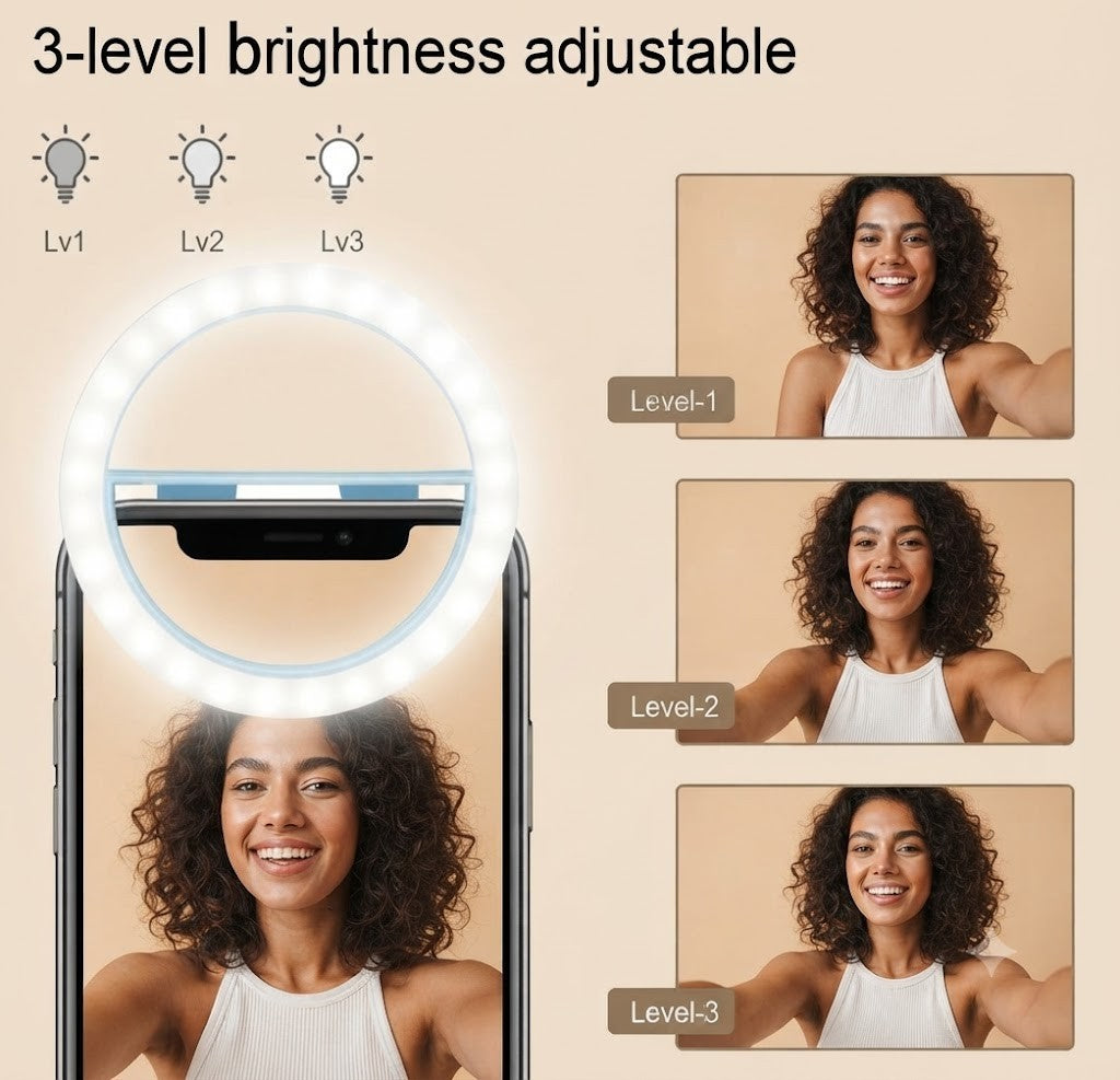 Selfie Ringlicht LED Clip Smartphone Tablet 36 LEDs USB Wiederaufladbar