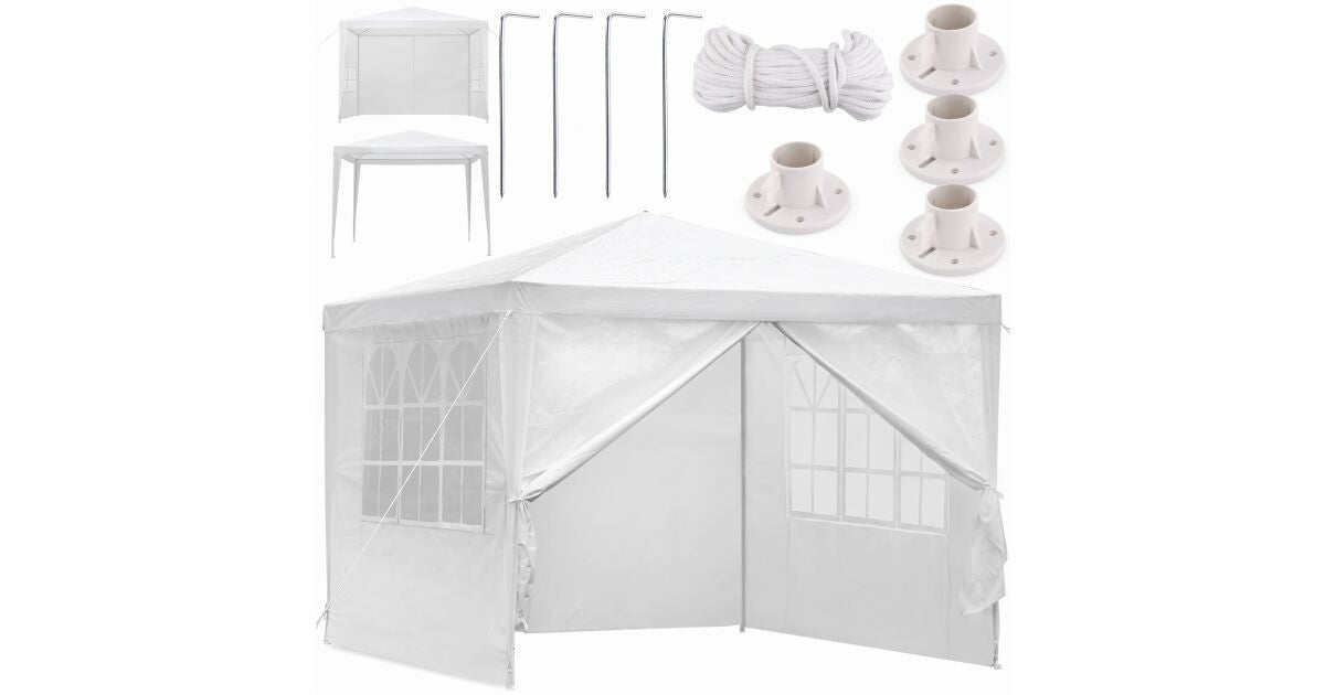 Italform Gartenpavillon 3x3 m Weiß mit 4 Seitenwänden Partyzelt Garten Pavillon