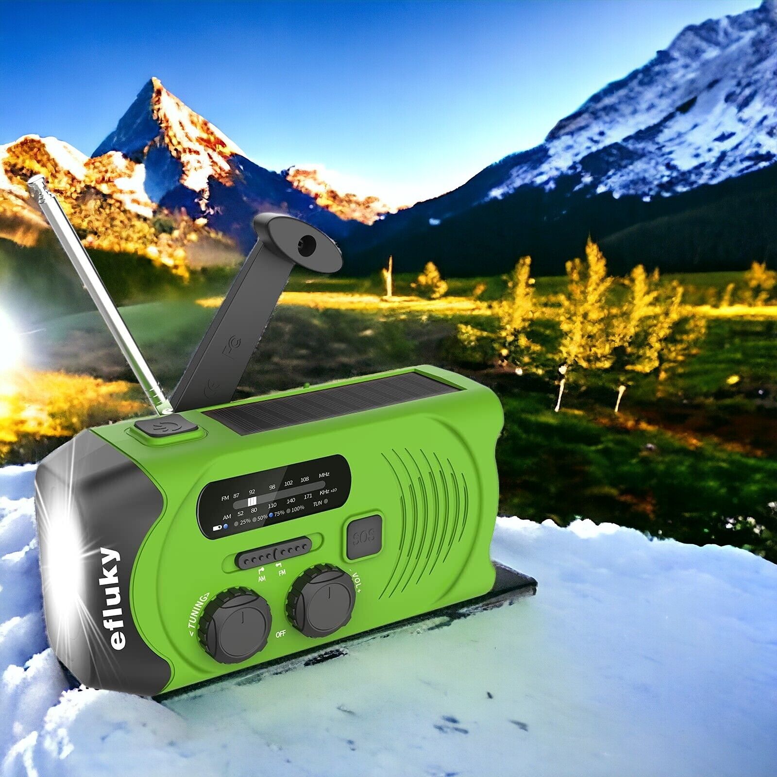 Solar Radio AM/FM Kurbelradio USB Wiederaufladbar Notfallradio, Led Taschenlampe