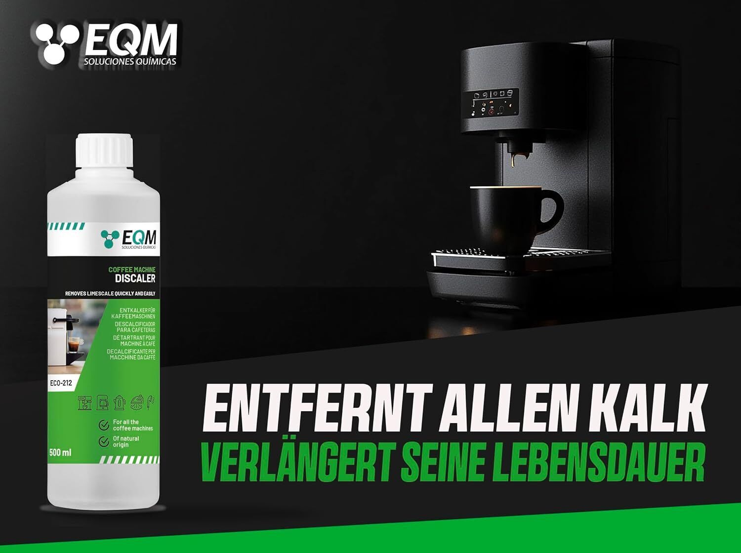 Entkalker für Kaffeemaschinen & Kaffeevollautomaten - 500 ML - Universal Kalklöser - 100% Natürlicher Ursprung - Geeignet für alle Marken