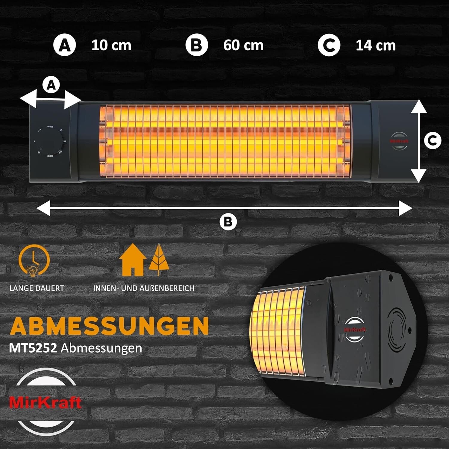 MirKraft Infrarot Heizstrahler - Terrassenstrahler mit 3 Heizstufen, Terrase NEU