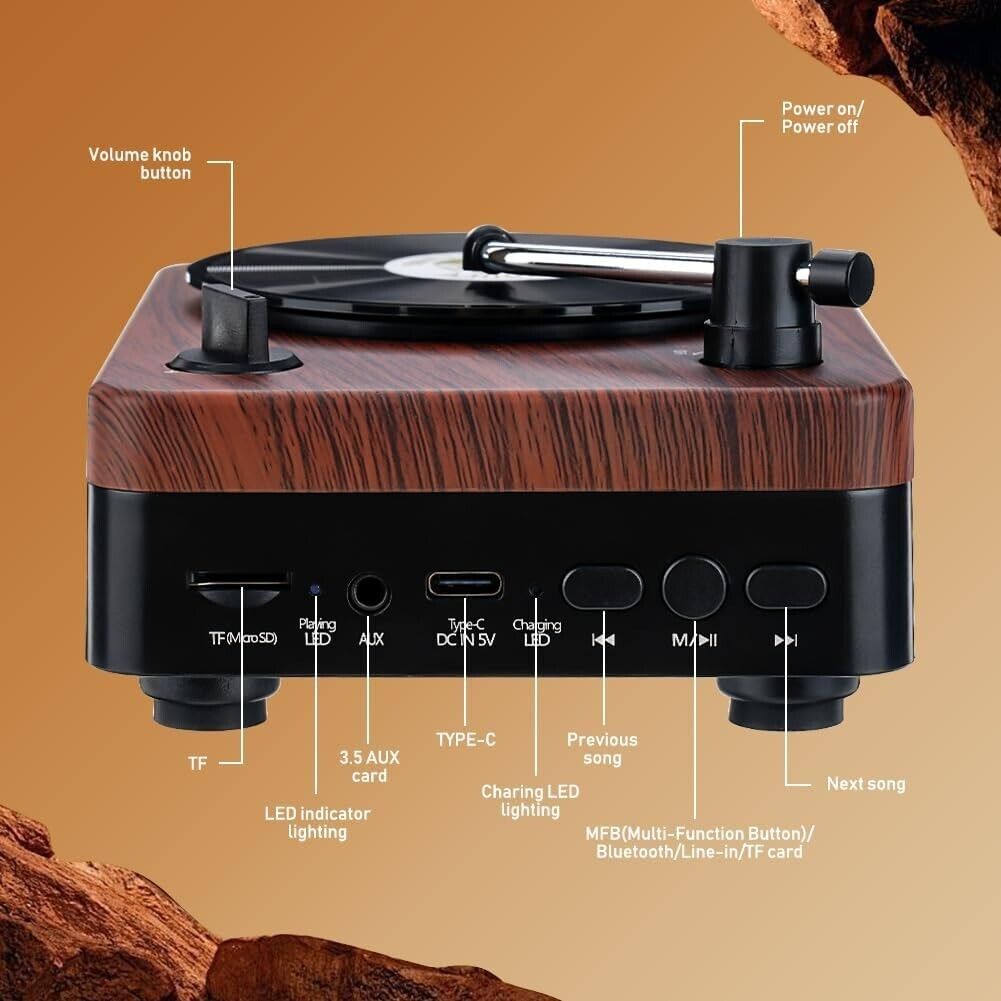 Bluetooth-Lautsprecher,Turntable Design Bluetooth-Lautsprecher Portable Wireless