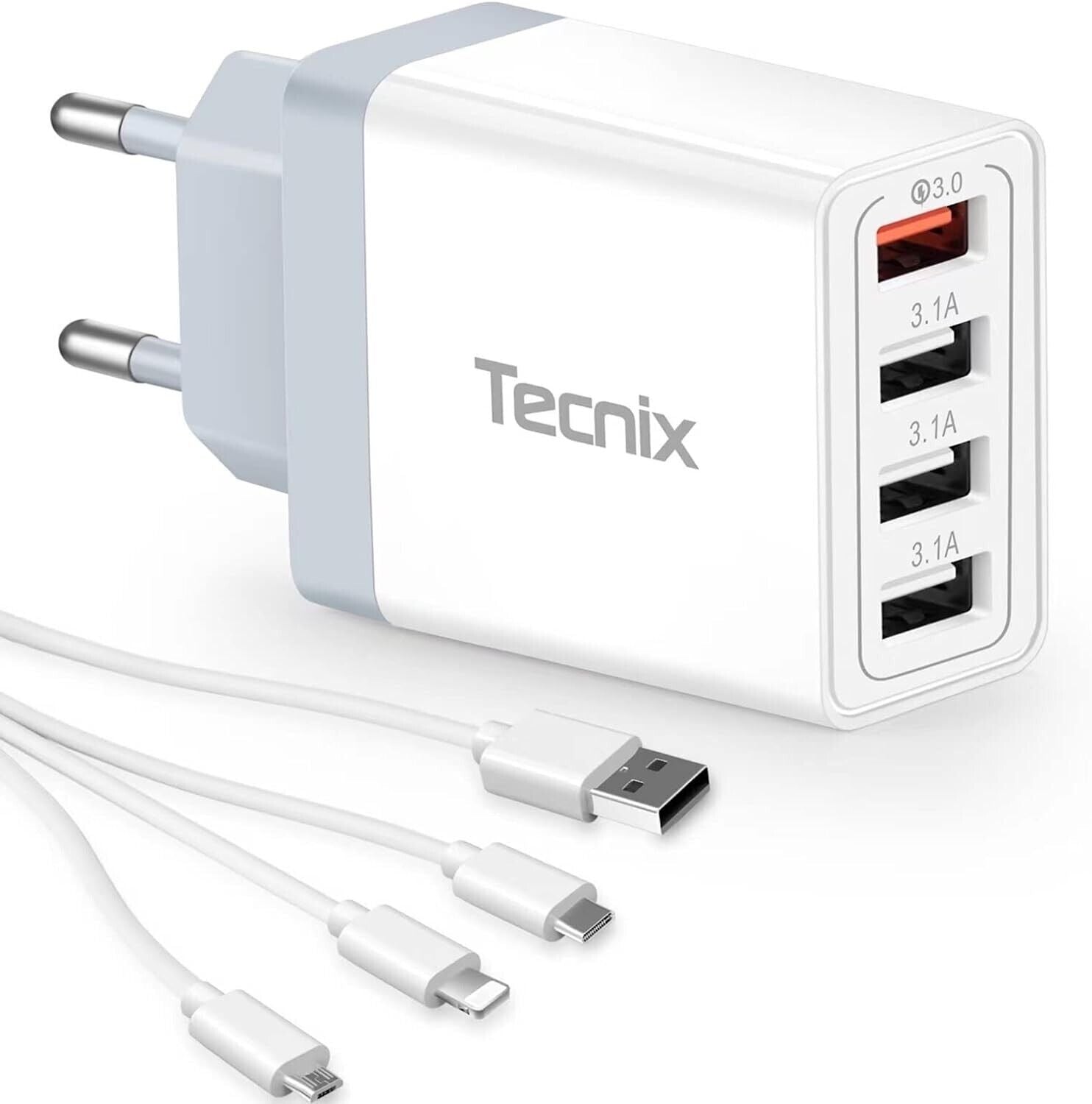 USB Ladegerät, 4-Ports USB Ladeadapter mit 30W Ladestecker Netzteil Smartphone -