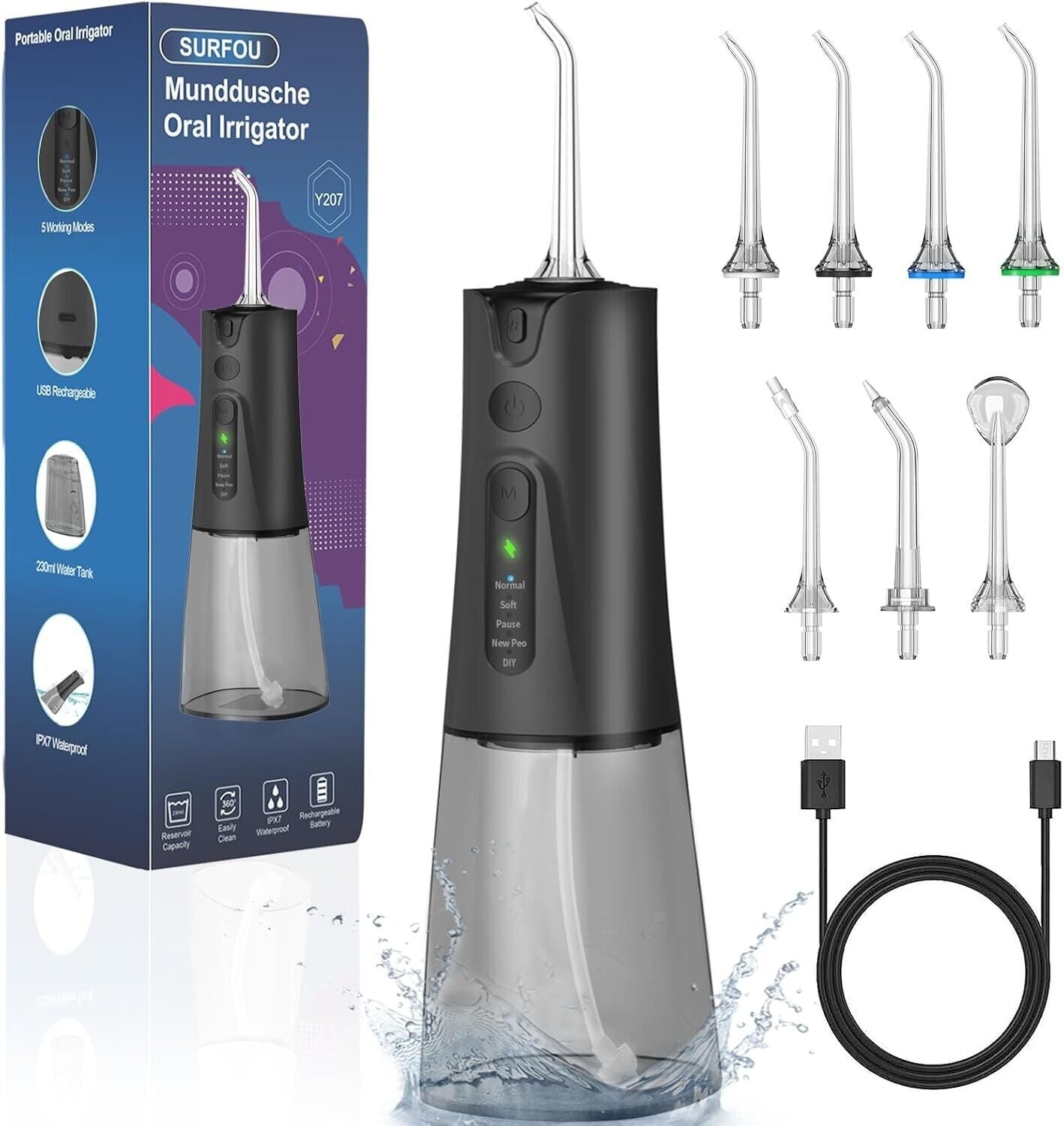 Munddusche Kabellos Elektrische Zahndusche Wasser Zahnreiniger, Oral Irrigator