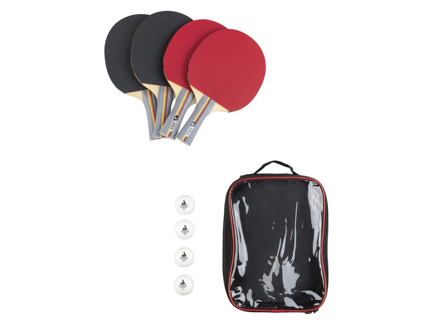 JOOLA Tischtennis Team School Set 4x Tischtennisschläger 4x TT Bälle inkl Tasche