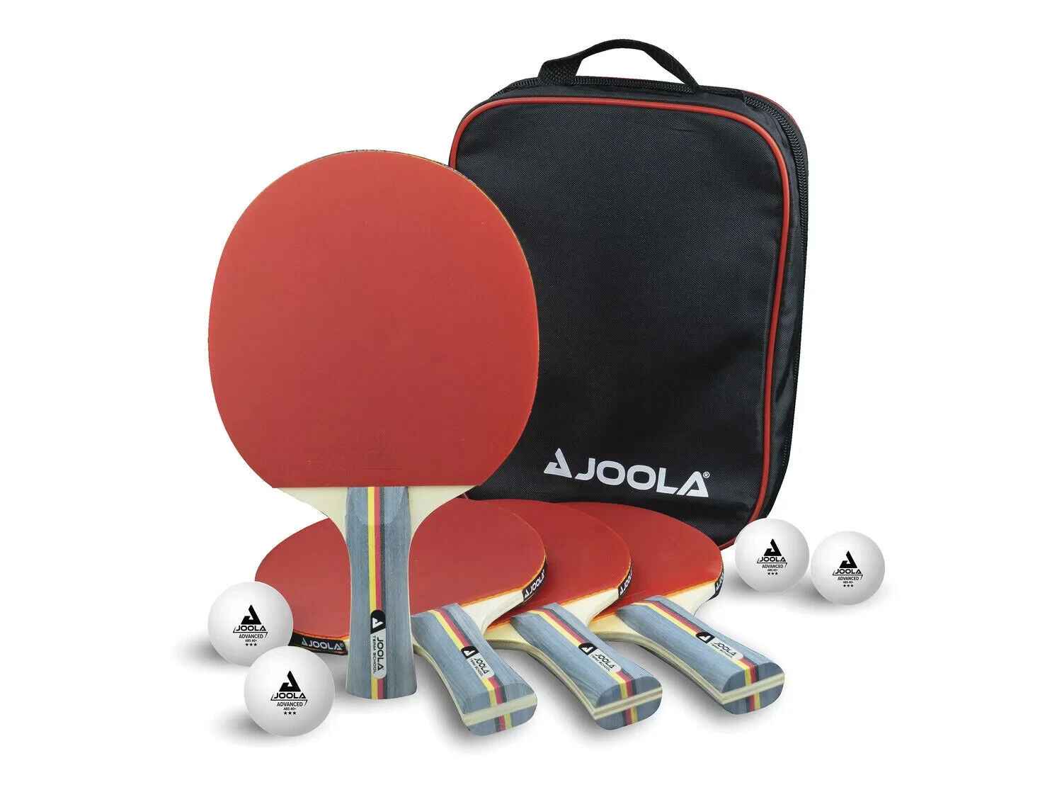 JOOLA Tischtennis Team School Set 4x Tischtennisschläger 4x TT Bälle inkl Tasche