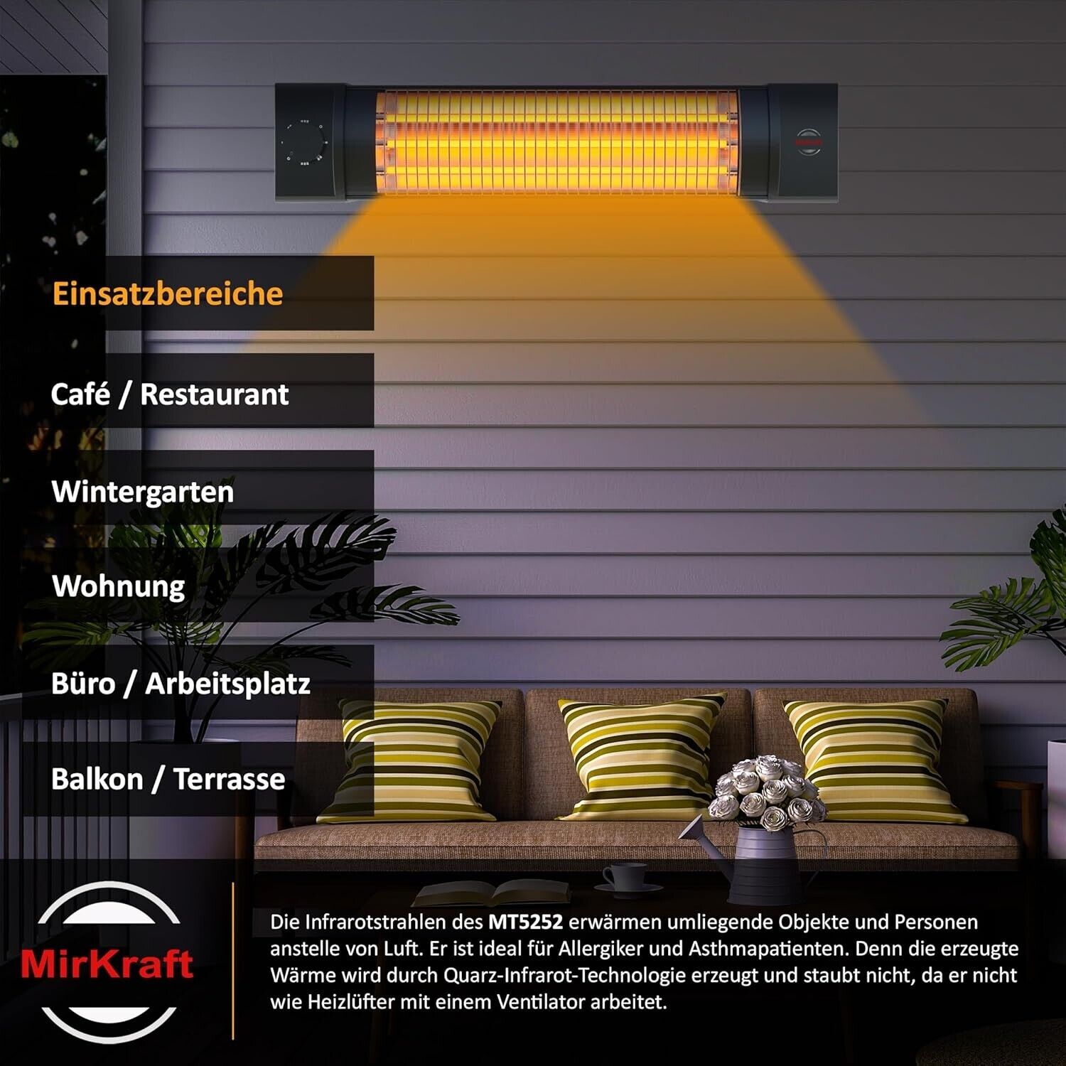 MirKraft Infrarot Heizstrahler - Terrassenstrahler mit 3 Heizstufen, Terrase NEU
