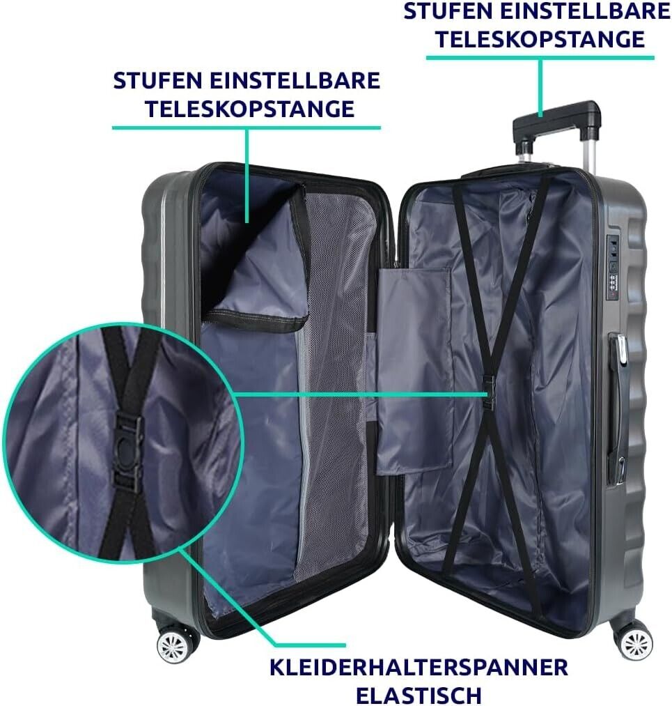 Kofferset 3 teilig Hartschalen Koffer Trolley Reisekoffer 3er Set 4Rollen M-L-XL