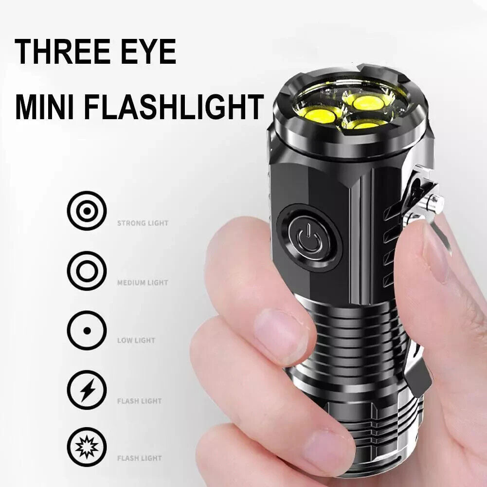 Drei Augen Mini Taschenlampe starkes Licht wiederaufladbar Außenbeleuc S9C5