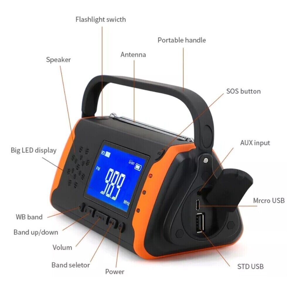 Tragbares Solar Radio Notfall mit Kurbel AM/FM Radio 4000mAh LED Taschenlampe