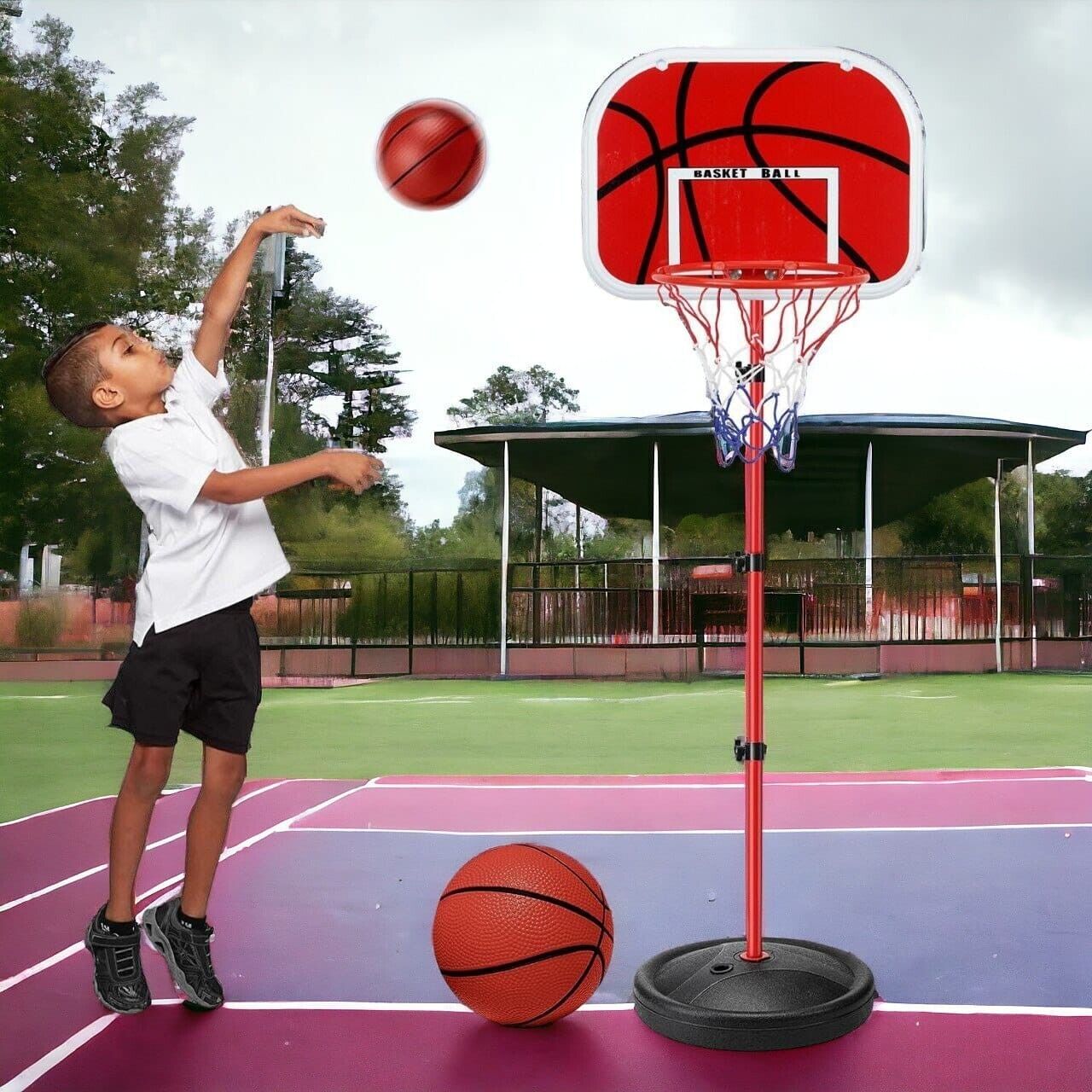 Kinder Basketball SET+Basketballkorb +Basketballständer+Pumpe+ Ball 63-150cm