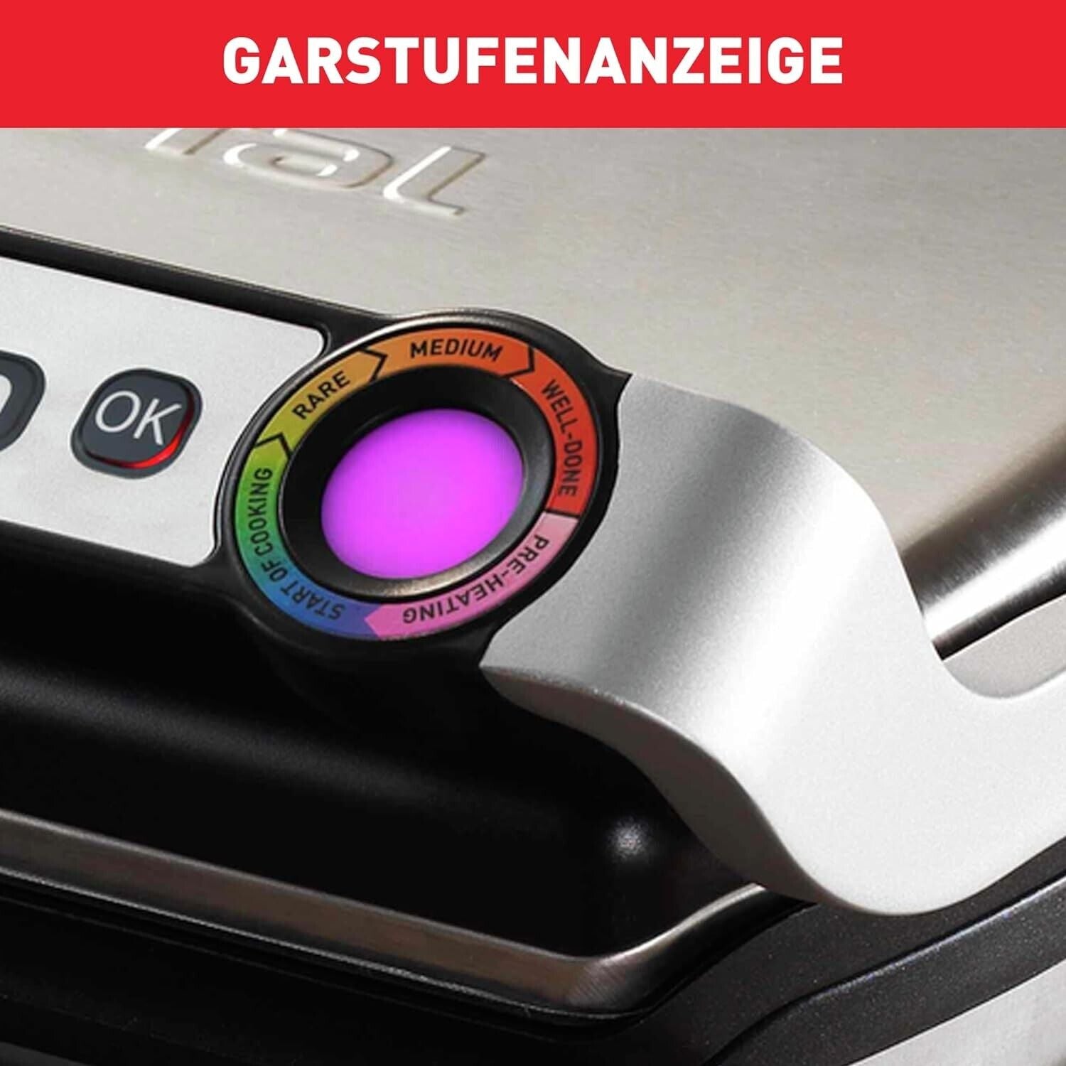 Tefal OptiGrill Kontaktgrill Elektrogrill Indoor-Grill 6 Grillprogramme GC705D16