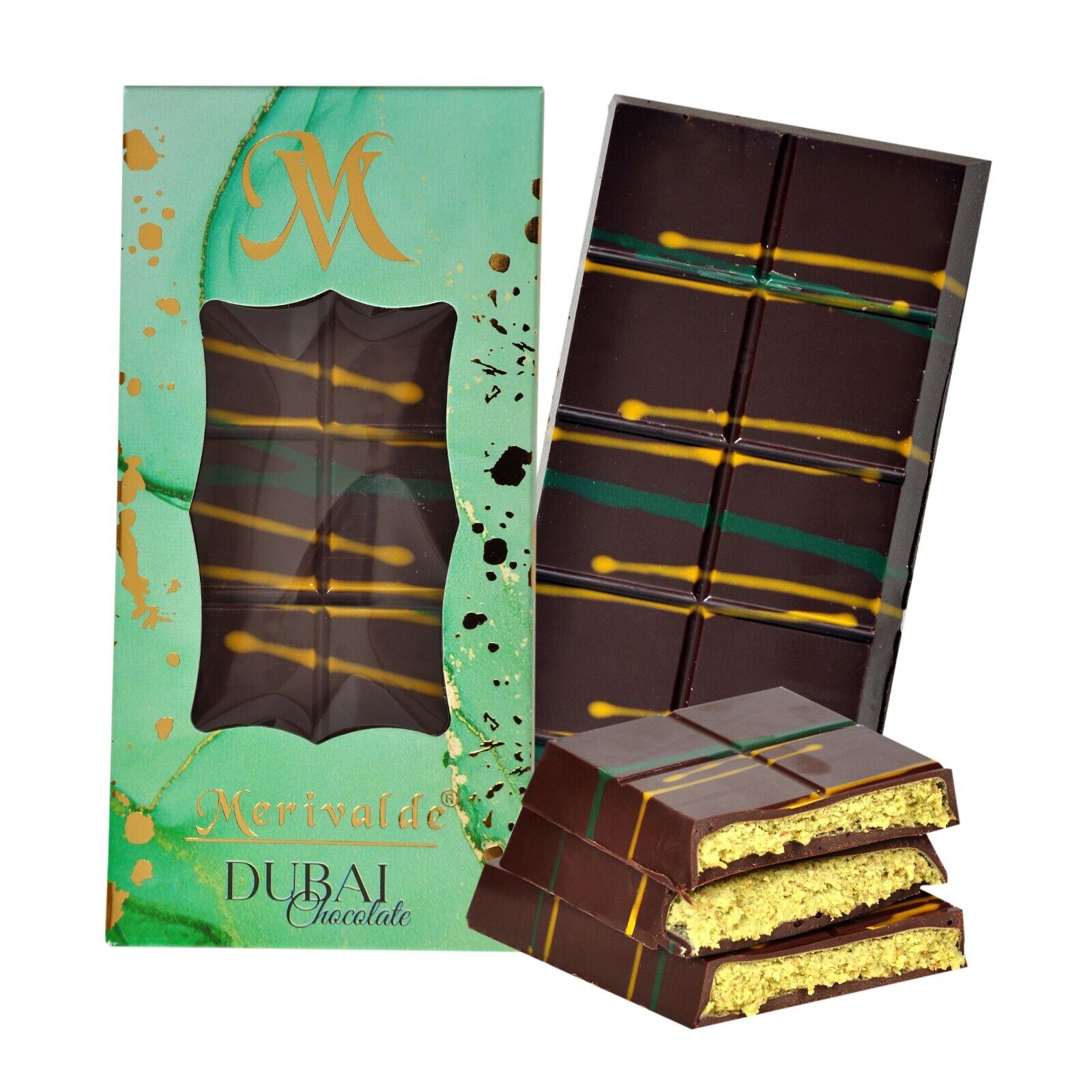 Merivalde Dubai Schokolade Mit Pistazien und Kadayif Tafel -Dark Edition 200g