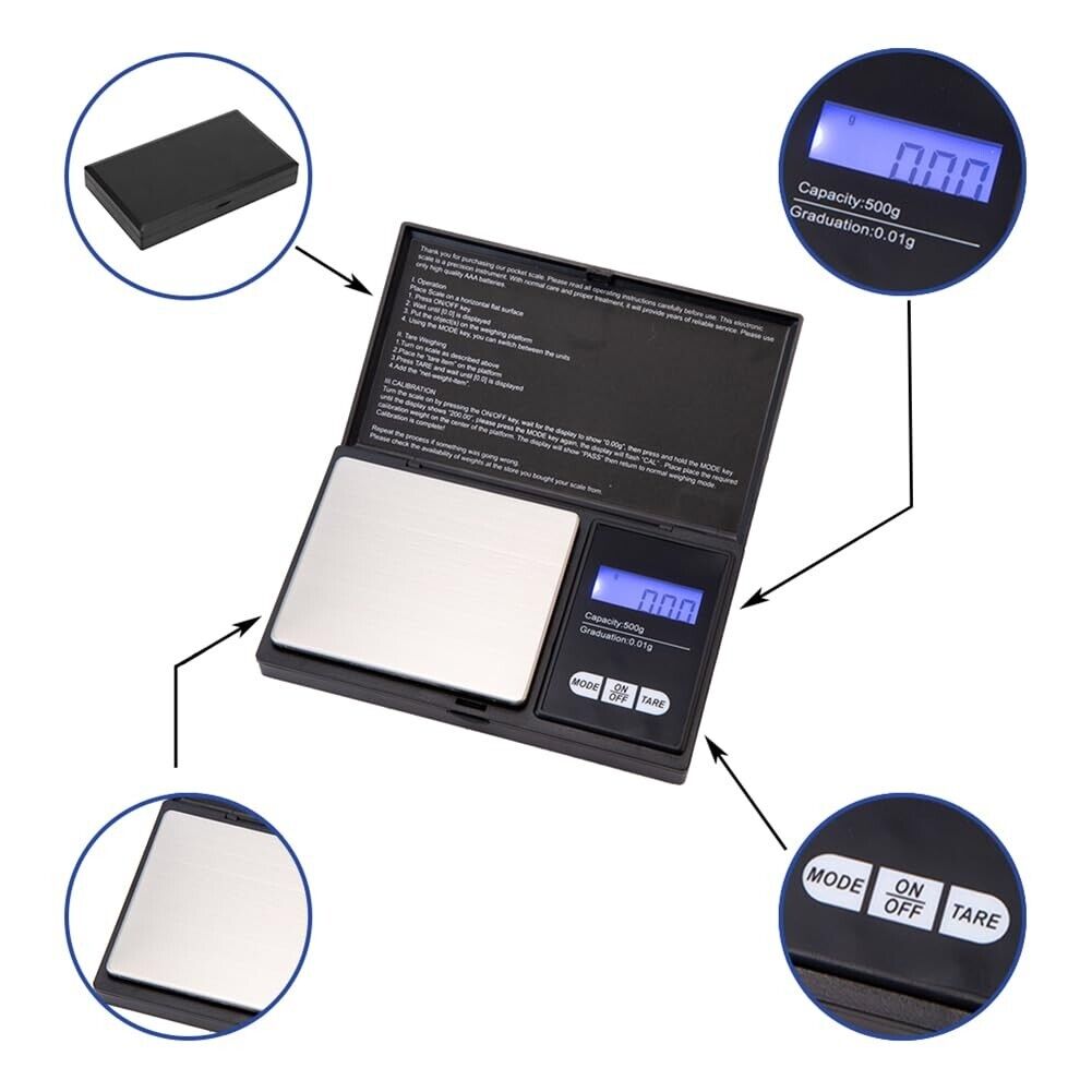 Digitale Präzisionswaage Feinwaage 0.01g-500g Taschenwaage Goldwaage Fein Waage