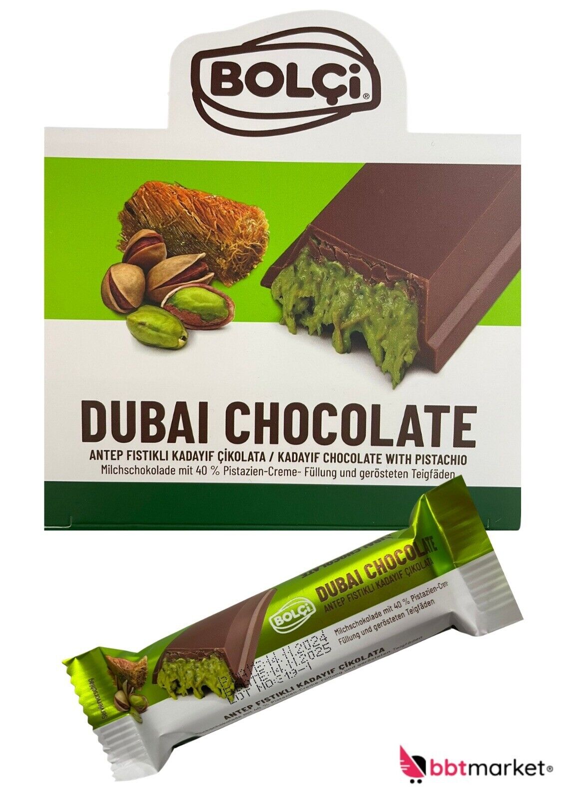 Bolci - Dubai Schokolade Pistachio 300 gr (10 Riegel á 30g)