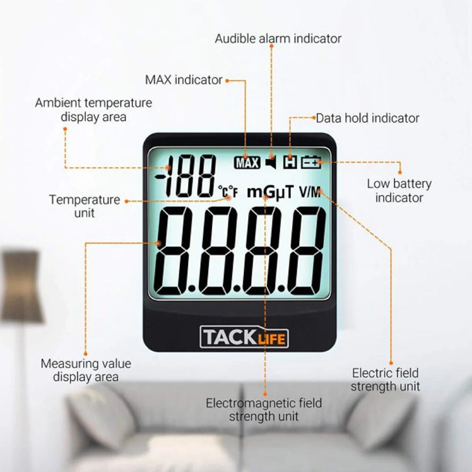 TACKLIFE Strahlenmessgerät Strahlungsdetektor Strahlungsmesser 5 Hz-3500 MHz