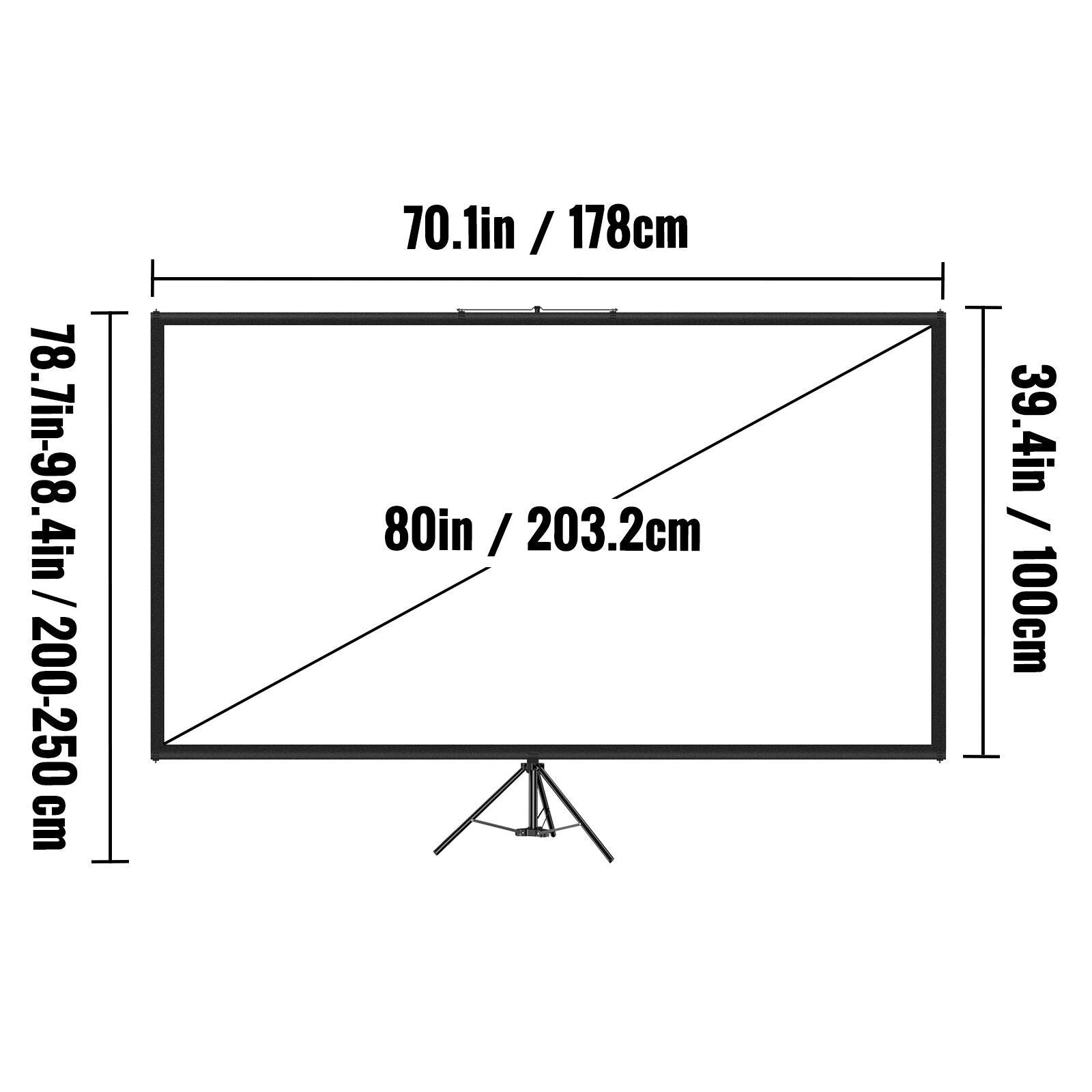 Beamer Leinwand Rolloleinwand Stativ 16:9 4K-HD Heimkino Rollo 178X100cm 80in