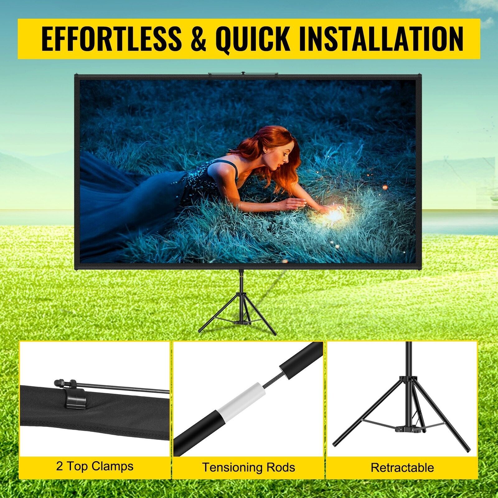 Beamer Leinwand Rolloleinwand Stativ 16:9 4K-HD Heimkino Rollo 178X100cm 80in