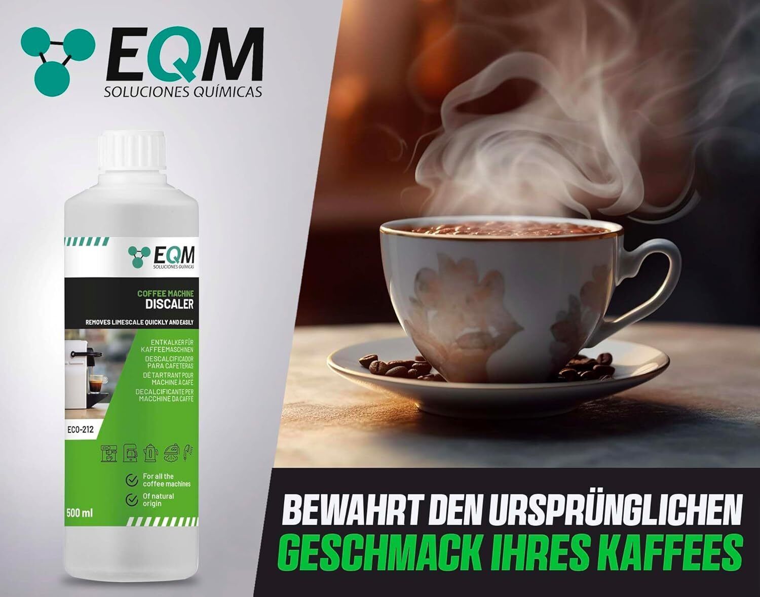 Entkalker für Kaffeemaschinen & Kaffeevollautomaten - 500 ML - Universal Kalklöser - 100% Natürlicher Ursprung - Geeignet für alle Marken