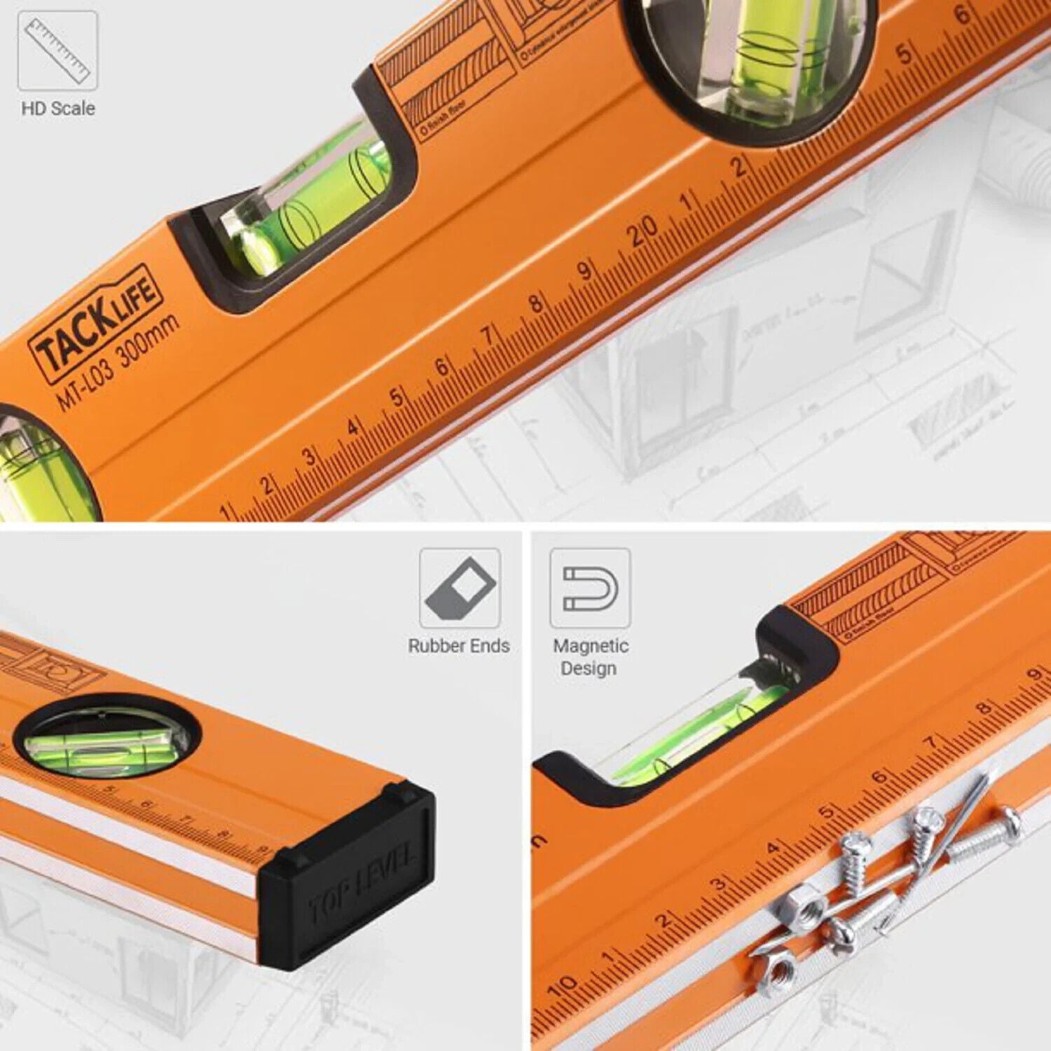 TACKLIFE Magnetische Aluminiumlegierung Wasserwaage Messlatte- 30 cm