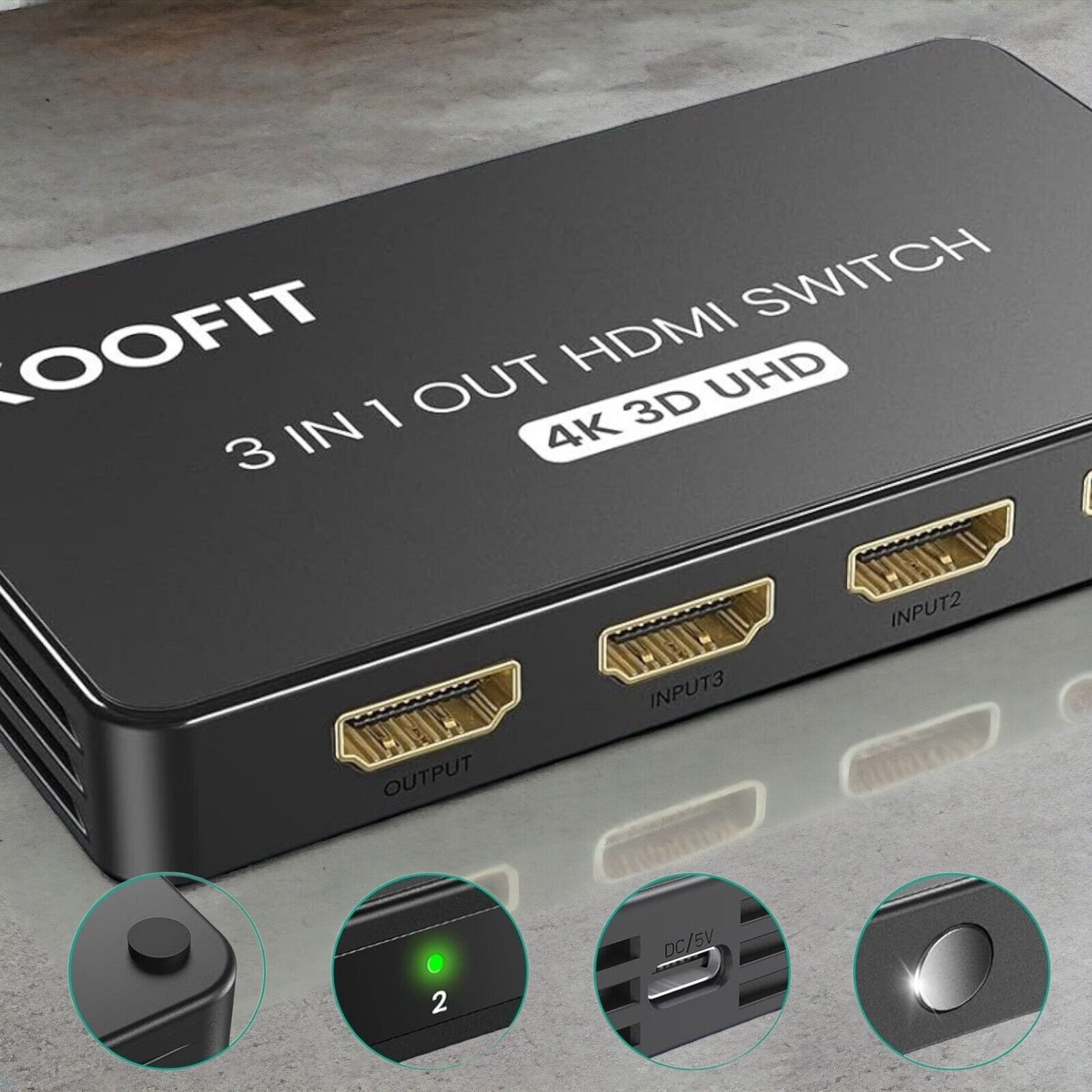 HDMI Splitter 1 in 4 out Umschalter Verteiler Switch Adapter Full HD 4K 1080P 3D
