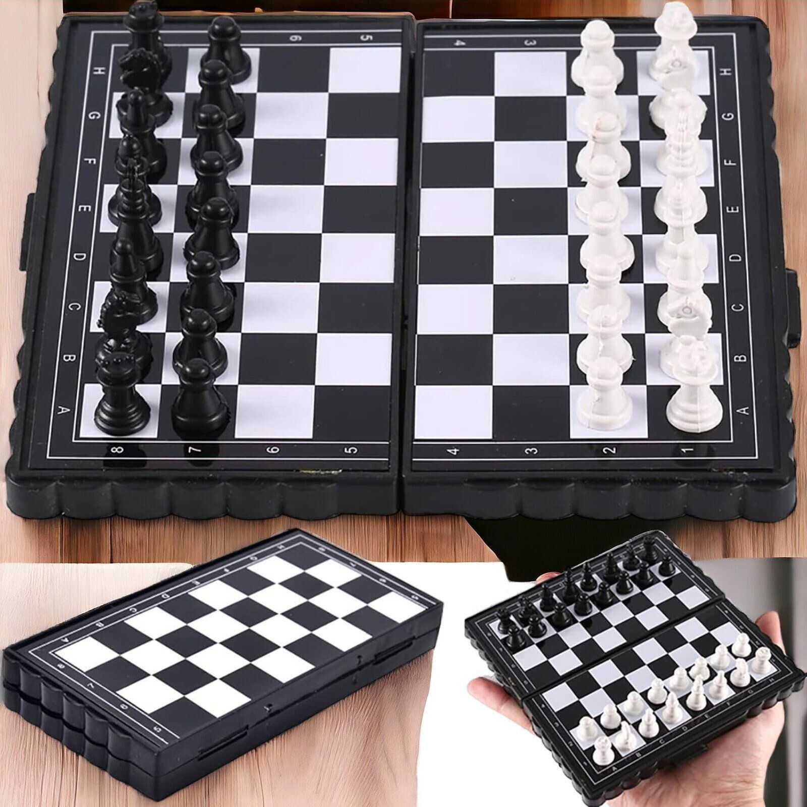 Schachbrett - Mini Schach Spiel to go 13 x13cm - magnetisch faltbar - Spaß Spiel