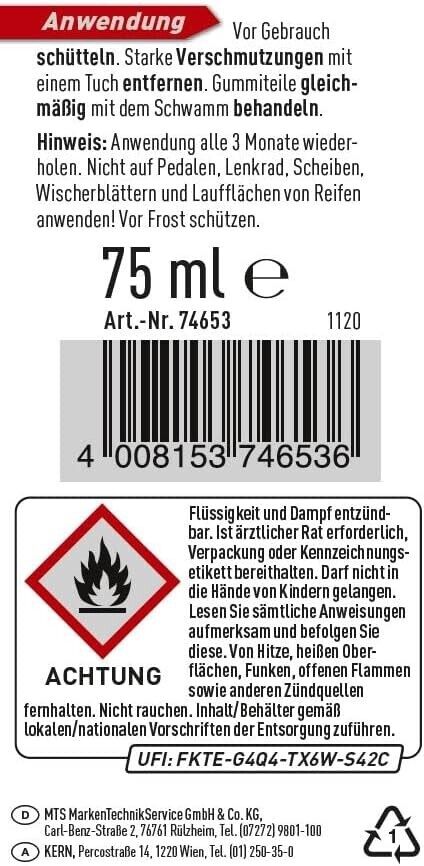 NIGRIN Gummipflegestift Gummi Pflege für Türdichtung Schiebedach Kofferraum 75ml