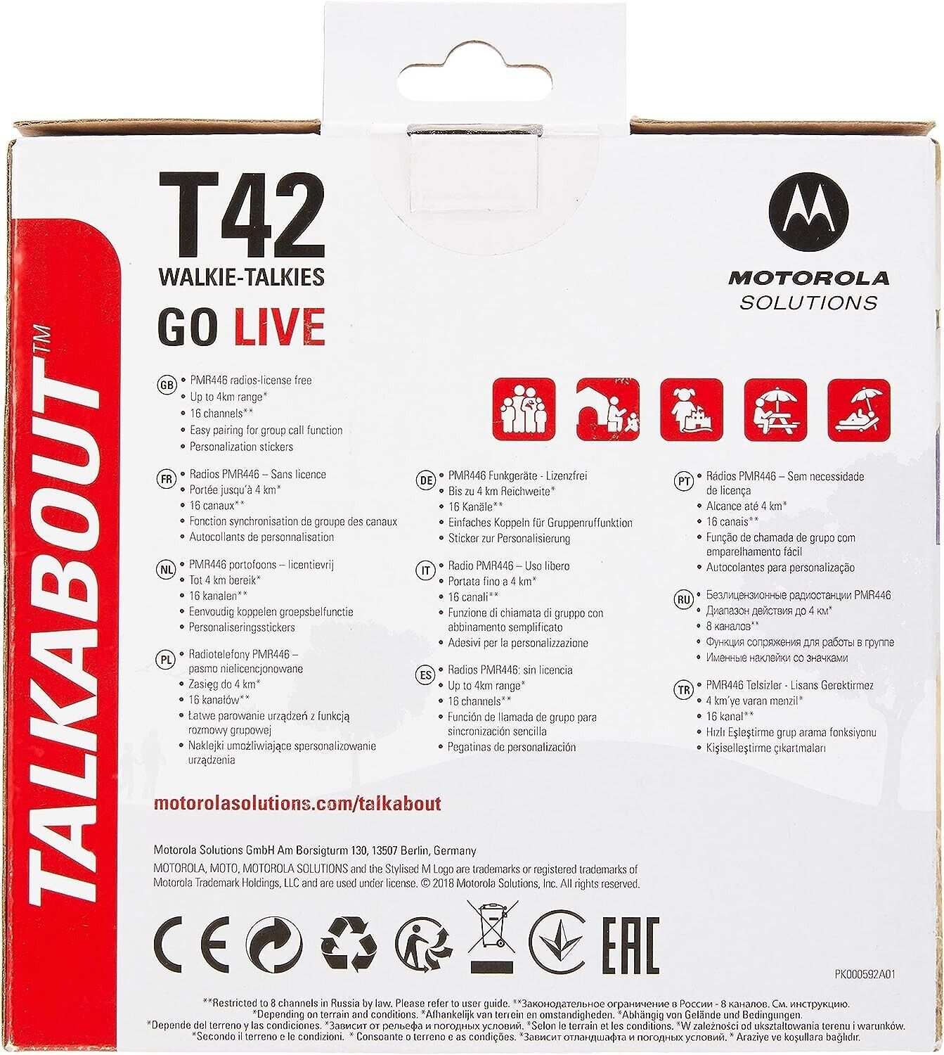 MOTOROLA TALKABOUT T42 TWINPACK ROT PMR446 LIZENZFREI BIS ZU 4 KM REICHWEITE !!