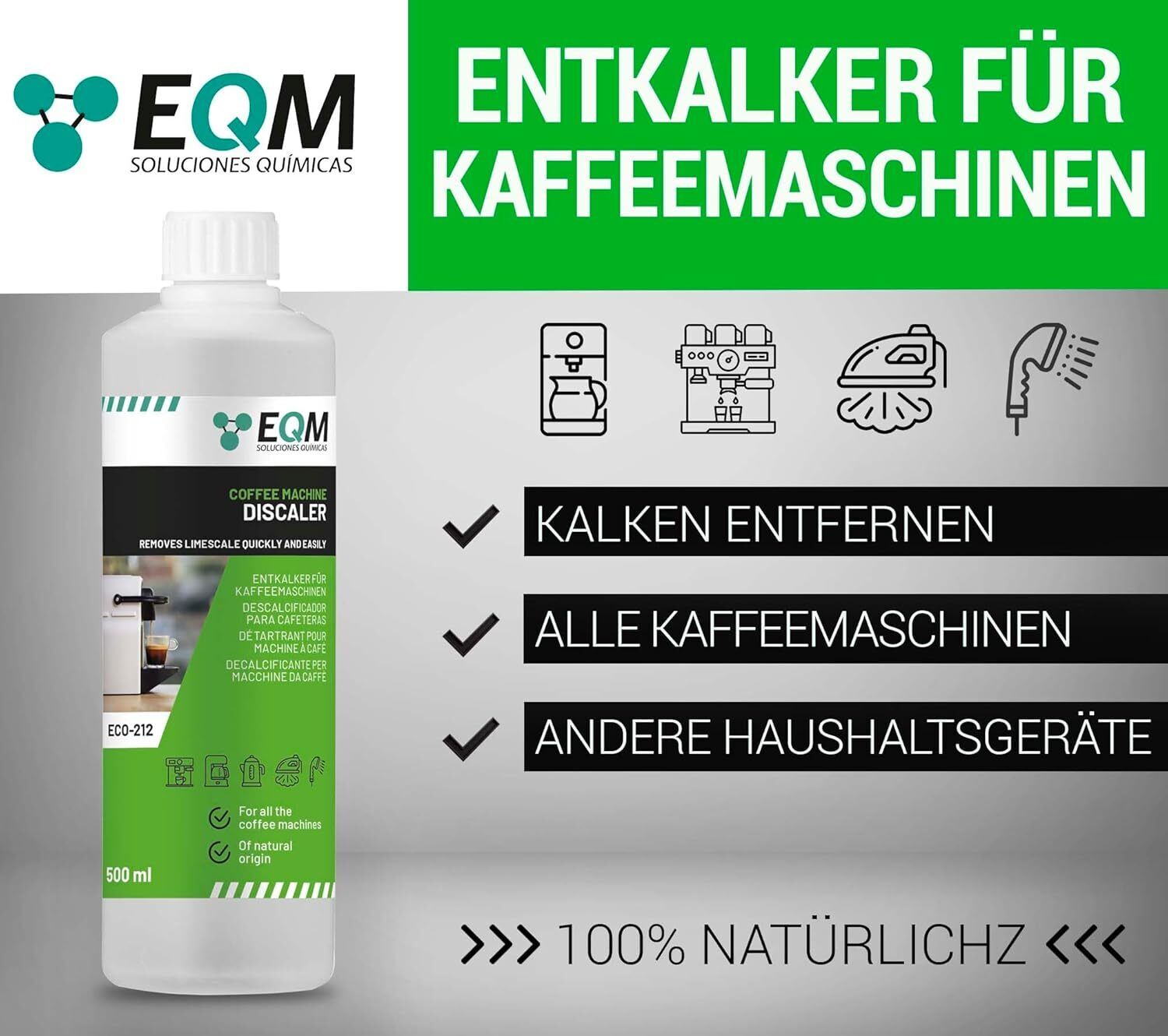 Entkalker für Kaffeemaschinen & Kaffeevollautomaten - 500 ML - Universal Kalklöser - 100% Natürlicher Ursprung - Geeignet für alle Marken