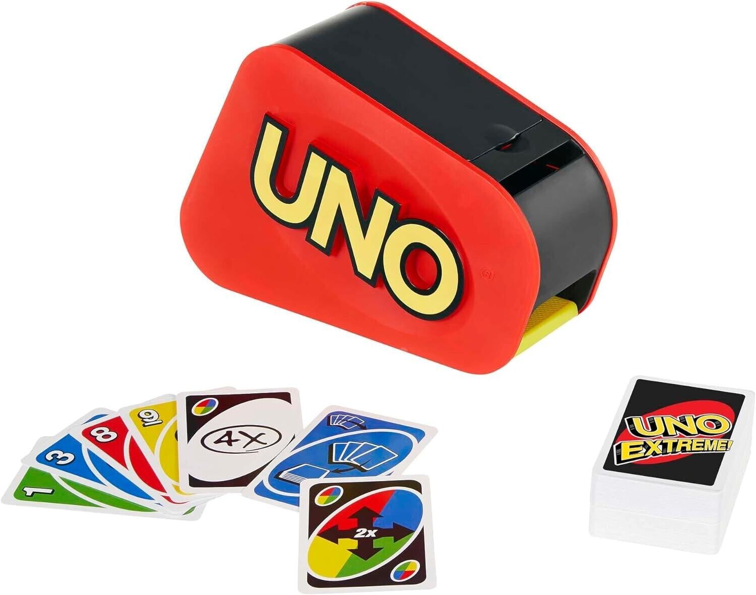 Mattel Games UNO Extreme!, Uno Kartenspiel für die Familie, mit Kartenwerfer, Pe