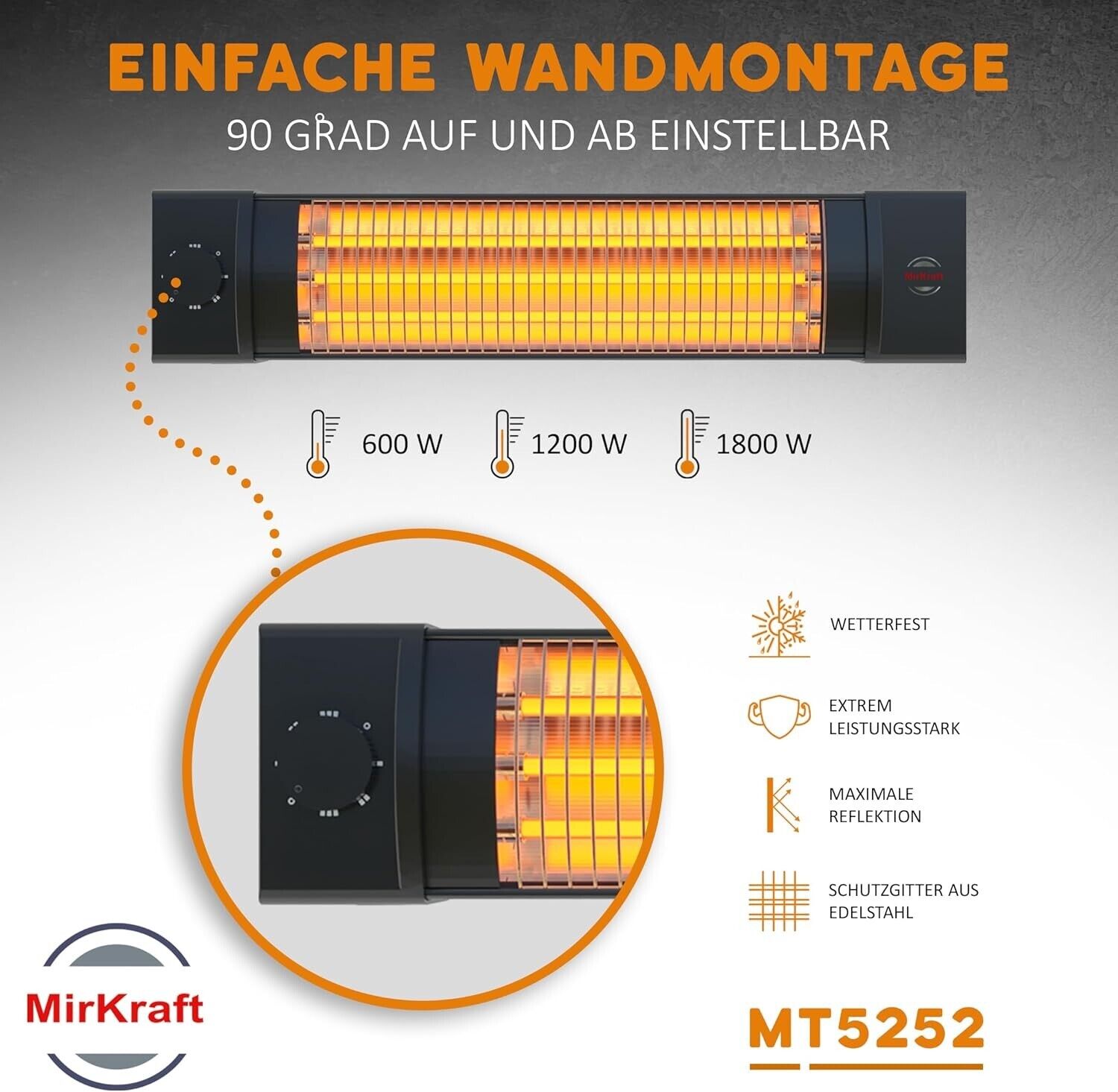 MirKraft Infrarot Heizstrahler - Terrassenstrahler mit 3 Heizstufen, Terrase NEU