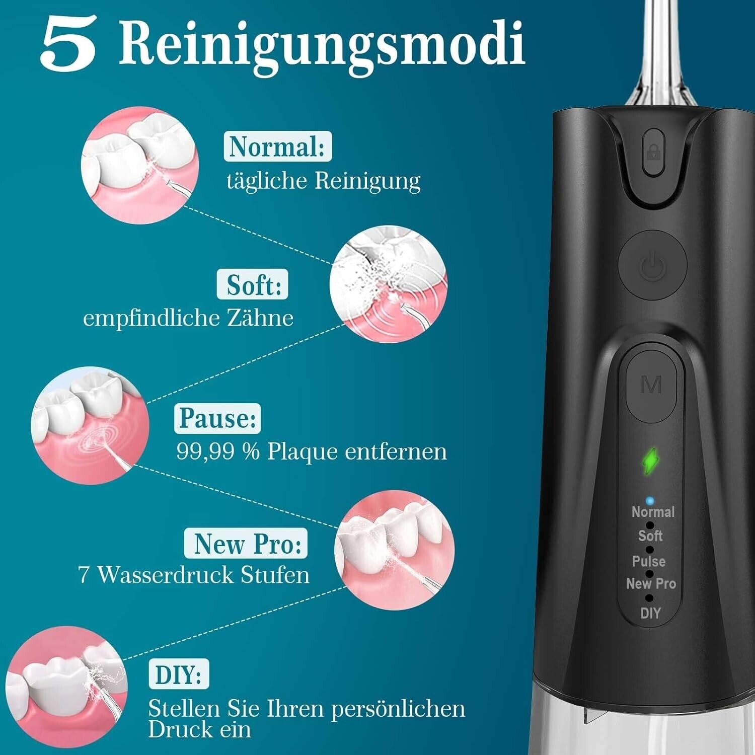 Munddusche Kabellos Elektrische Zahndusche Wasser Zahnreiniger, Oral Irrigator