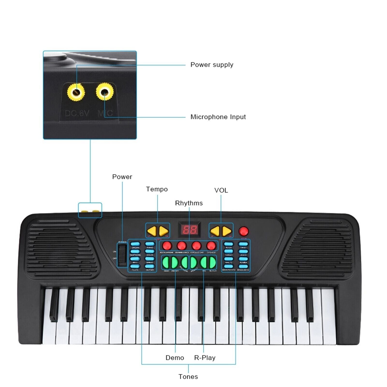 Digital 37 Tasten Keyboard E-Piano Lern Klavier Tastatur Kinder Lernspielzeug