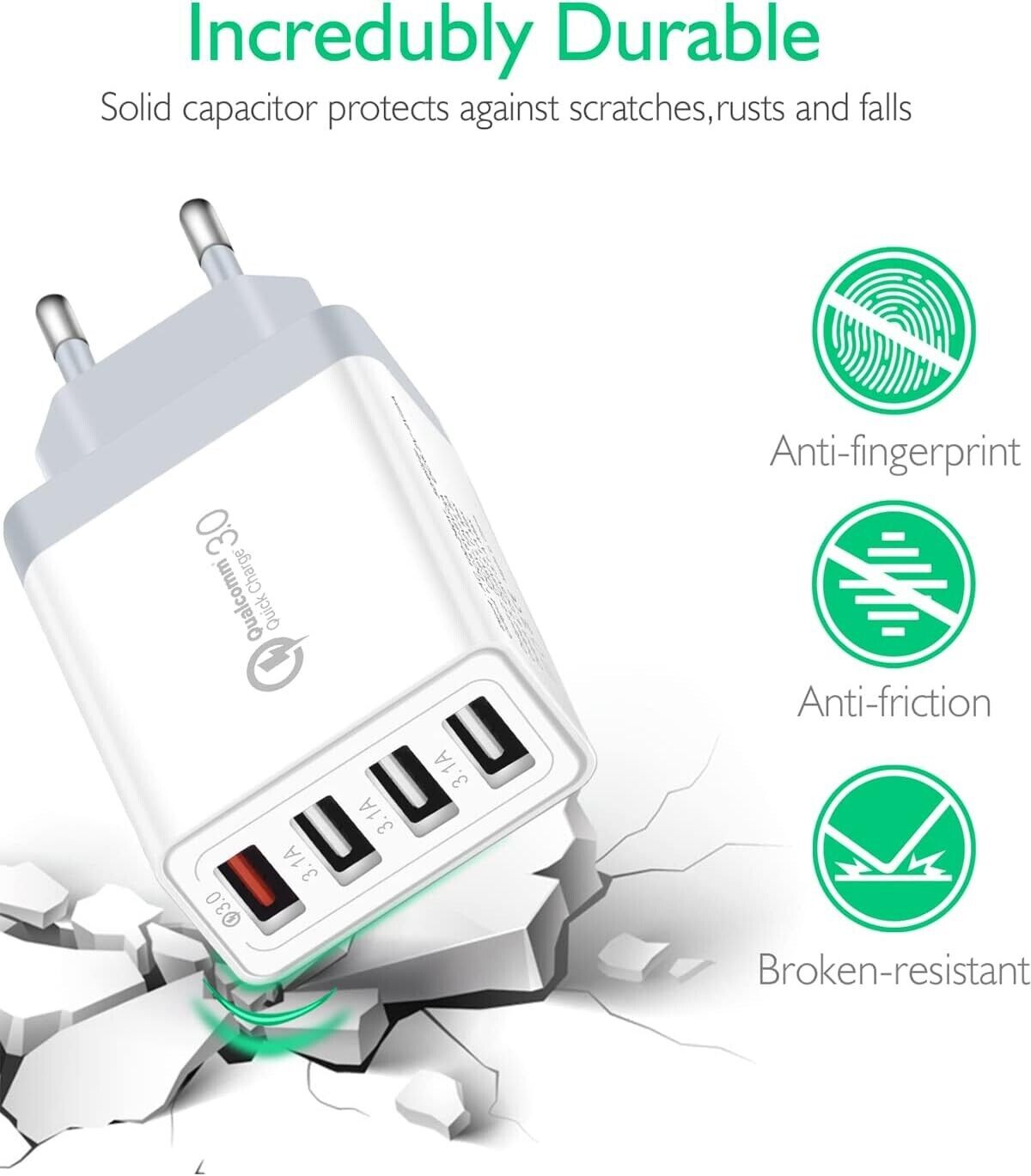 USB Ladegerät, 4-Ports USB Ladeadapter mit 30W Ladestecker Netzteil Smartphone -