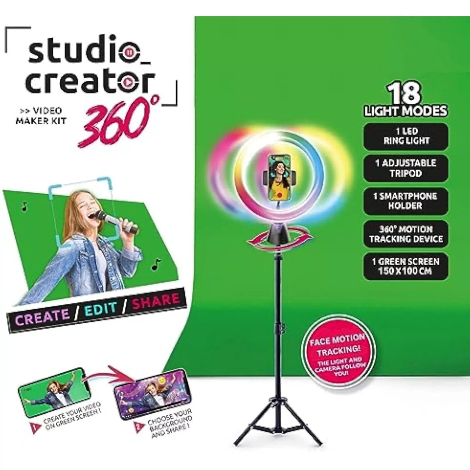 Studio Creator,10" Ringlicht und Stativ LED Smart Motion Tracking,TikTok Stream