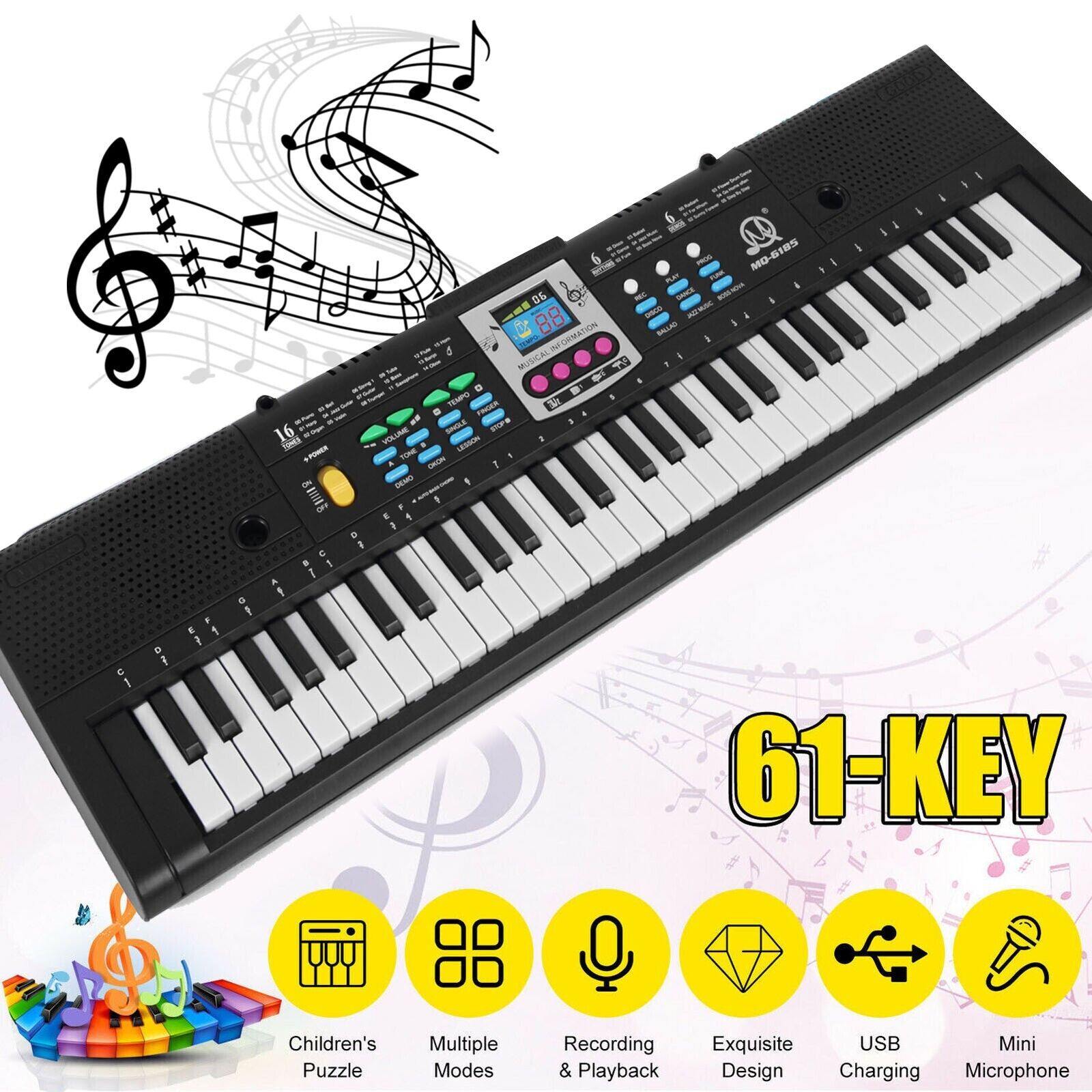 Digital 61 Tasten Keyboard E-Piano Elektrische Kinder Klaviertastatur W3Z1